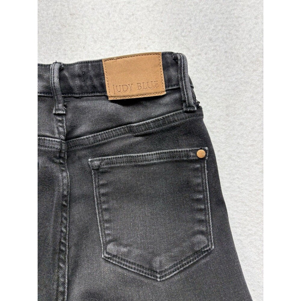 Judy Blue Jeans Womens 1/25 Black Flare Raw Hem High Rise Stretch Dark Wash - Picture 5 of 5